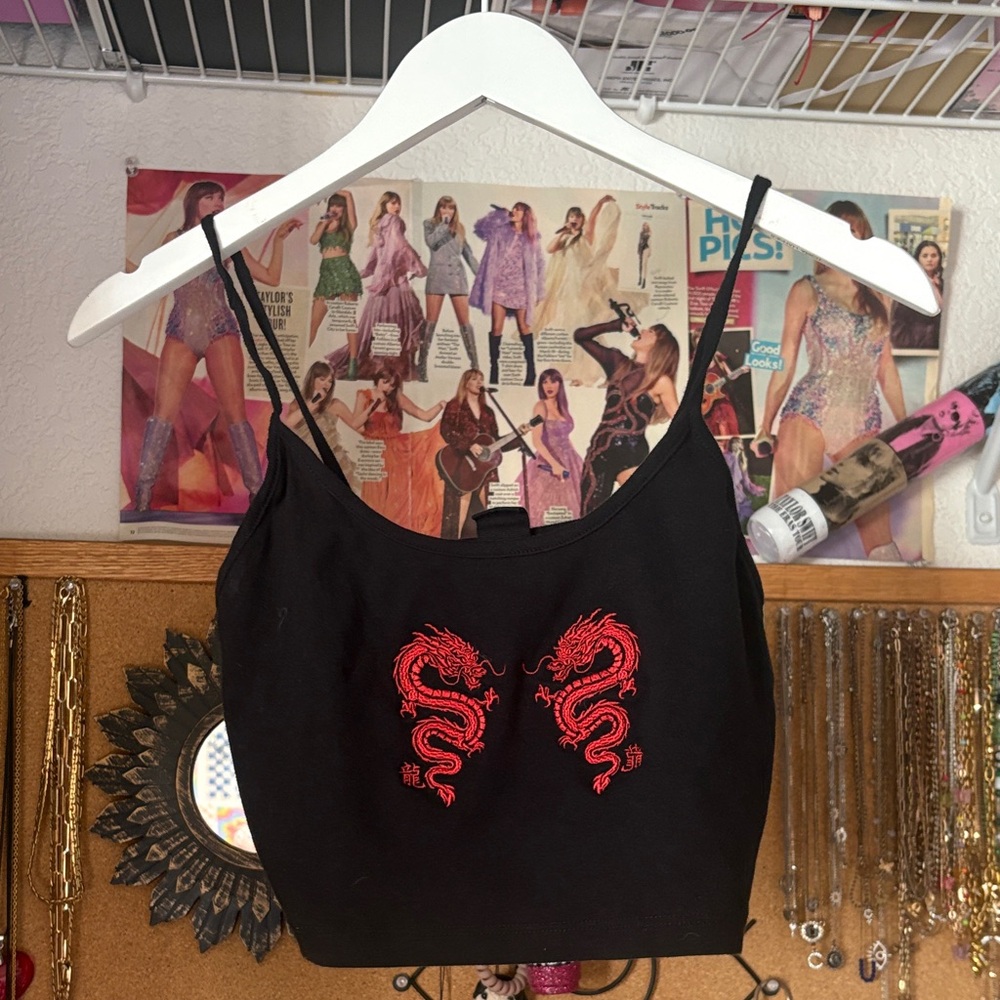 Urban Outfitters Black Camisole with Red Dragon Design